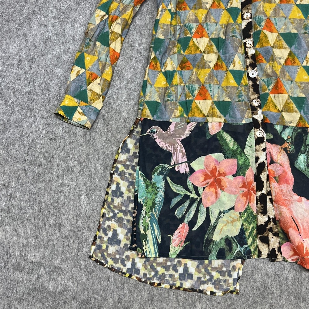 John‎ Mark Shirt Womens S Multicolor Patchwork Tropical Bird Print Button Tunic - Picture 6 of 16